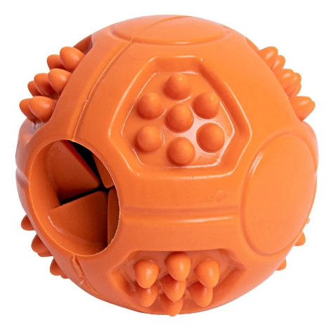 PELOTA DOSIFICADORA GOMA NARANJA 7.6 CM 