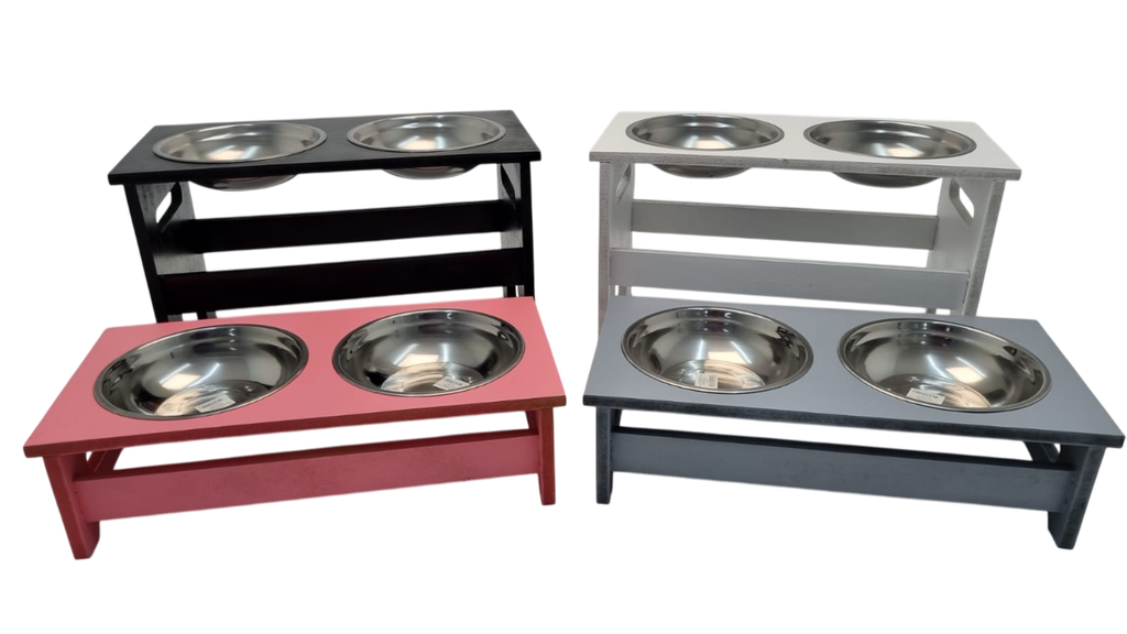 COMEDERO DOBLE MADERA COLORES 30cm.